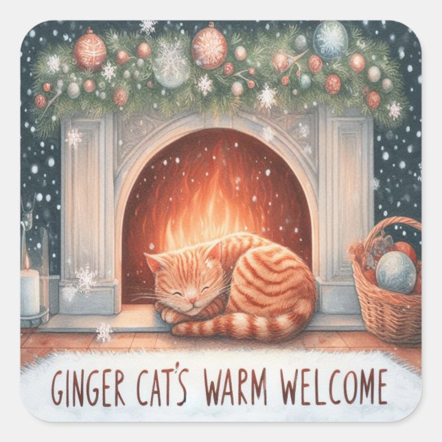 Adesivo Quadrado Feliz Natal do Ginger Cat (Frente)
