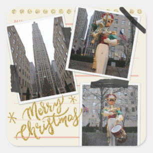Adesivo Quadrado Feliz Natal do Rockefeller Plaza em Nova Iorque