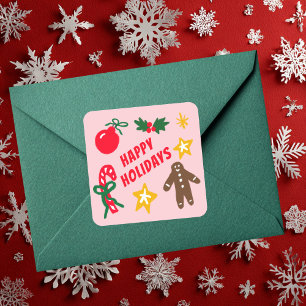 Adesivo Quadrado FELIZ NATAL E ANO NOVO Cute PERSONALIZADO Desenhad
