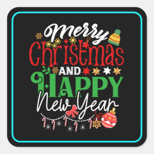 Adesivo Quadrado Feliz Natal e Feliz Ano Novo