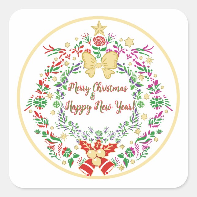 Adesivo Quadrado Feliz Natal e Feliz ano novo! (Frente)