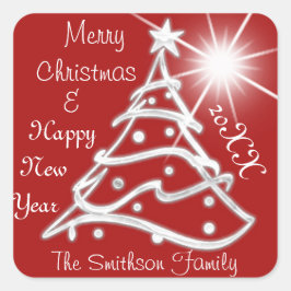 Adesivo Quadrado Feliz Natal e Feliz ano novo Cinza Vermelho