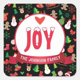 Adesivo Quadrado Feliz Natal e Feliz ano novo! Desejos XMAS