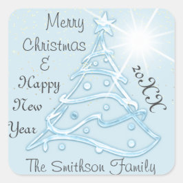 Adesivo Quadrado Feliz Natal e Feliz ano novo Pastel de Água da Árv