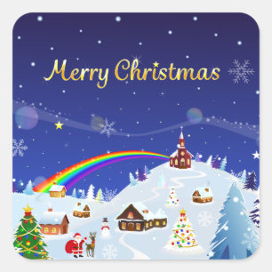 Adesivo Quadrado Feliz Natal e papai noel do arco-íris