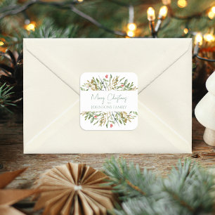Adesivo Quadrado Feliz Natal Elegante, Verde Personalizado