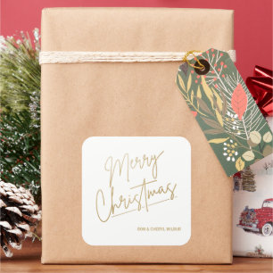 Adesivo Quadrado Feliz Natal em Dourado em Branco
