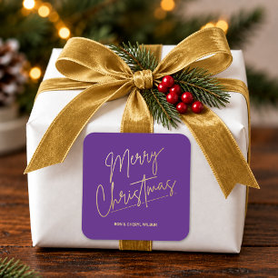 Adesivo Quadrado Feliz Natal em Dourado sobre Roxo