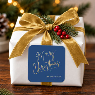 Adesivo Quadrado Feliz Natal em Ouro em Azul