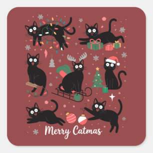 Adesivo Quadrado Feliz Natal Felino Natal Divertido Presente Amante