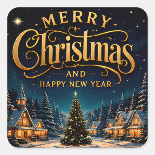 Adesivo Quadrado Feliz Natal Feliz Ano Novo Aldeia Nevada