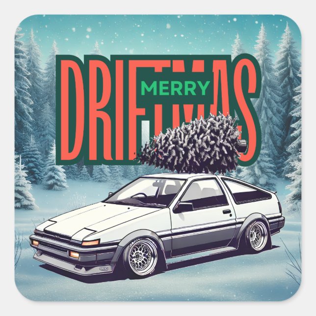 Adesivo Quadrado (Feliz Natal) Feliz Driftmas - Hachiroku (Frente)