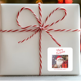 Adesivo Quadrado Feliz Natal Feriado Personalizado de Foto de Gato