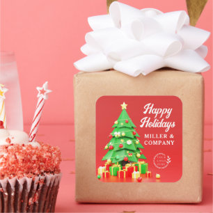 Adesivo Quadrado Feliz Natal Férias Logotipo Festivo Corporativo