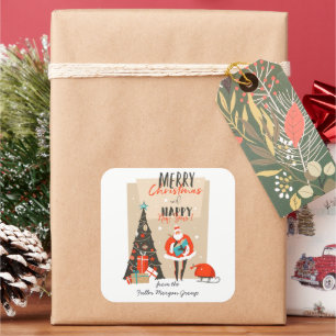 Adesivo Quadrado Feliz Natal Férias no Meio do Século Retro Moder