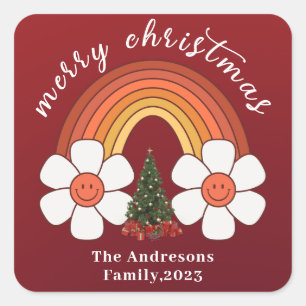 Adesivo Quadrado Feliz Natal Festivo Arco-Íris Personalizado