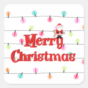 Adesivo Quadrado Feliz Natal Festivo Luzes de Férias com Papais noe