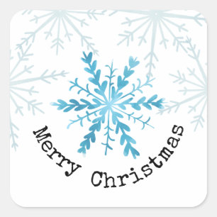 Adesivo Quadrado Feliz Natal Floco de Neve Azul Bonito