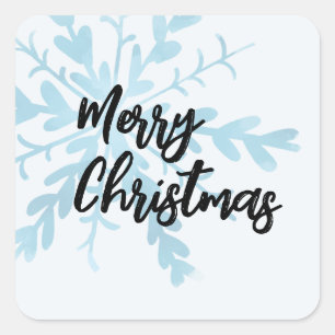 Adesivo Quadrado Feliz Natal Floco de Neve Azul Fofo