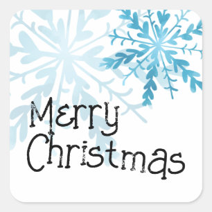 Adesivo Quadrado Feliz Natal Floco de Neve Azul Fofo