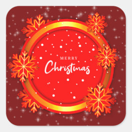 Adesivo Quadrado Feliz Natal Flocos de Neve Dourados Vermelhos
