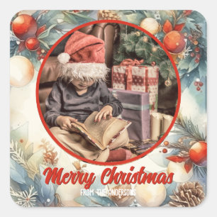 Adesivo Quadrado Feliz Natal Foliage Foliage Greenery Foto