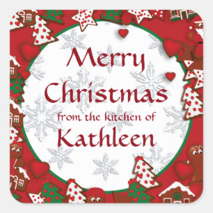 Adesivo Quadrado Feliz Natal Gingercake Gift Sticker