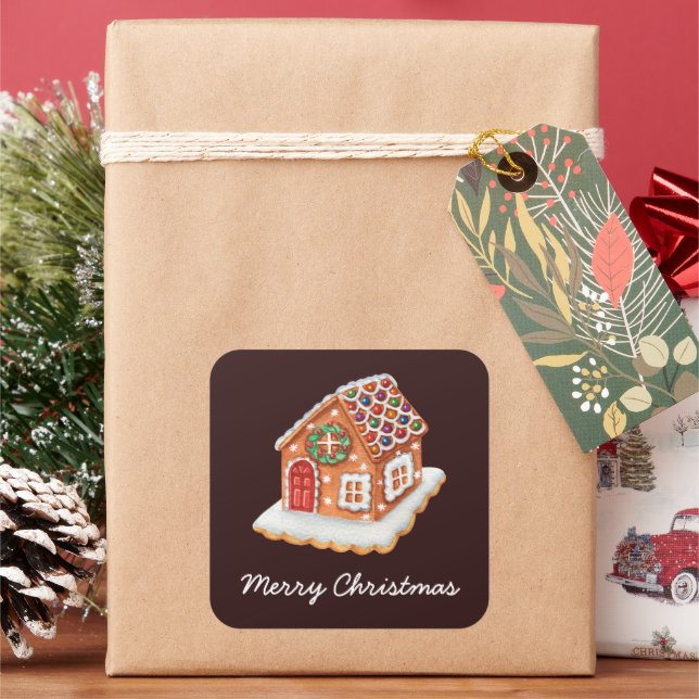 Adesivo Quadrado Feliz Natal Gingercake House (Feriado)