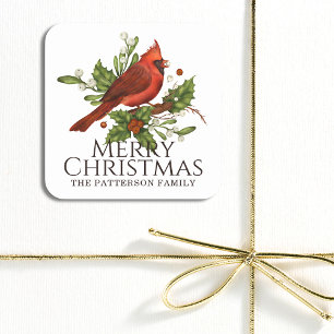 Adesivo Quadrado Feliz Natal - Holly Personalizada do Cardeal Verme