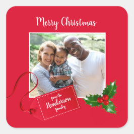 Adesivo Quadrado Feliz Natal Holly Sprig - Foto personalizada -
