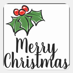 Adesivo Quadrado Feliz Natal Holly Sprigs