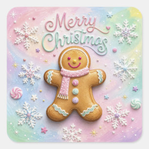 Adesivo Quadrado Feliz Natal Homem de Biscoito de Gengibre Flocos d