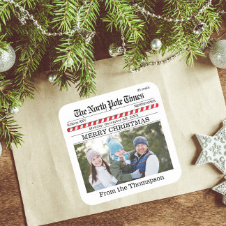Adesivo Quadrado Feliz Natal - Impressão do Jornal Whimsical