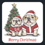 Adesivo Quadrado Feliz Natal Inglês Bulldog Santa Hats<br><div class="desc">Ótima ilustração dos Bulldog Ingleses prontos para o Natal. Perfeito para amantes de animais de estimação e pais de cães durante o feriado.</div>