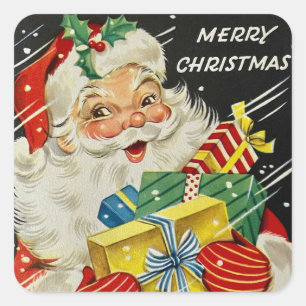 Adesivo Quadrado Feliz Natal Jolly Papai Noel com presentes