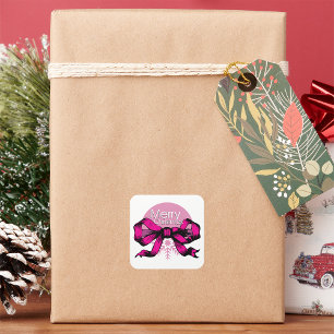 Adesivo Quadrado Feliz Natal Laço Rosa