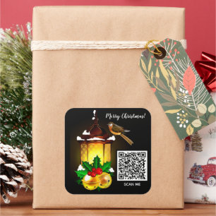 Adesivo Quadrado Feliz Natal Lanterna Bird Código QR