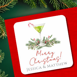 Adesivo Quadrado Feliz Natal Martini de Cane de Açúcar e Visco