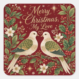 Adesivo Quadrado Feliz Natal Meu Amor Rolas-Turtas Azevinho