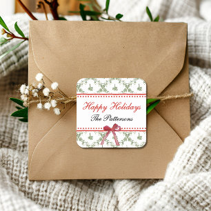 Adesivo Quadrado Feliz Natal Mistletodo Arco Vermelho, Natal Person