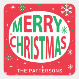 Adesivo Quadrado Feliz Natal Moderno Feriado Vermelho Personalizado