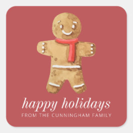 Adesivo Quadrado Feliz Natal Moderno Homem Gingerpão de Aquarela