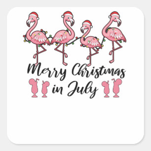 Adesivo Quadrado Feliz Natal No Verão De Flamingo De Julho