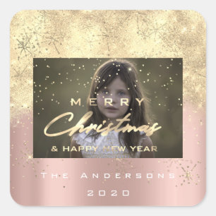 Adesivo Quadrado Feliz Natal Novo Esmagamento Dourado de Fotos da S