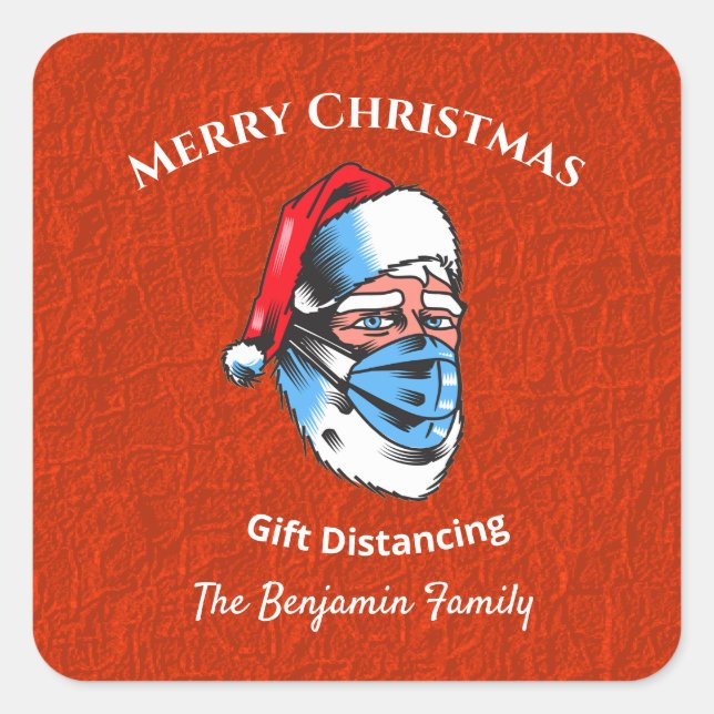 Adesivo Quadrado Feliz Natal Papai Noel Rosto (Frente)