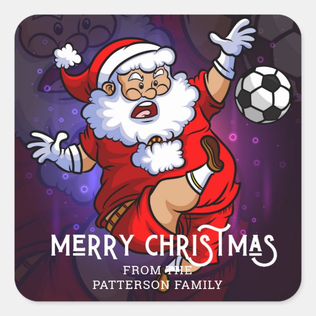 Adesivo Quadrado Feliz Natal Papais noeis de futebol personalizados (Frente)