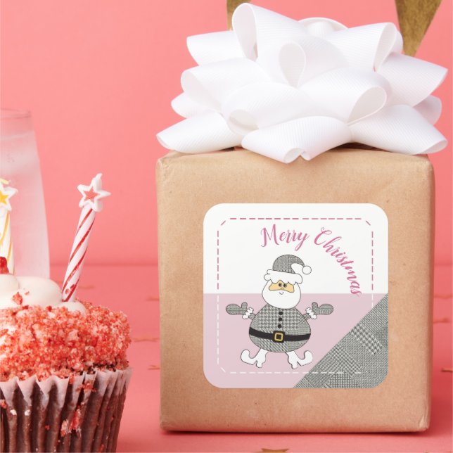 Adesivo Quadrado Feliz Natal Papais noeis de Moda Houndstooth (Festa)