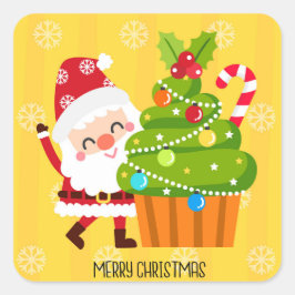Adesivo Quadrado Feliz Natal Papais noeis Festivos Cupcake