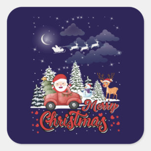 Adesivo Quadrado Feliz Natal Papais noeis Vermelhos Presentes de Ca
