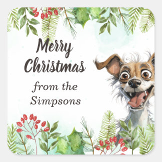 Adesivo Quadrado Feliz Natal Personalizado Do Nome Cão